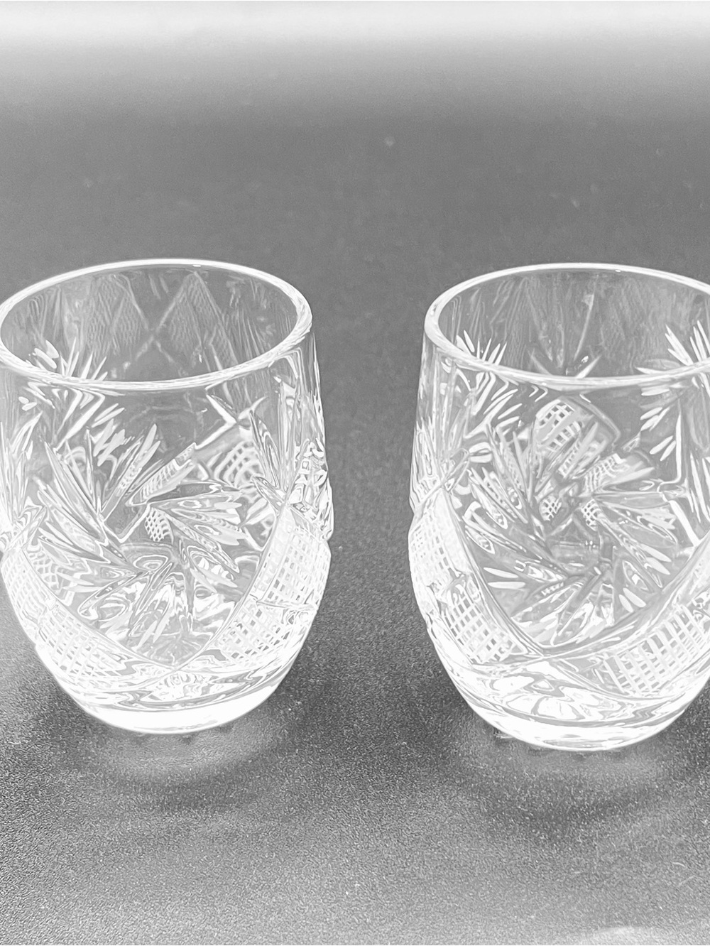 Neman Style  Hand Cut  Crystal Barrel Shaped  1.7 oz Shot Glasses  Set of 2